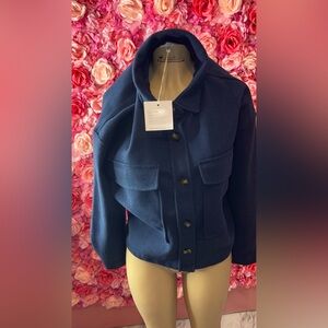 beachlunchlounge Navy Button-Front Pea Coat